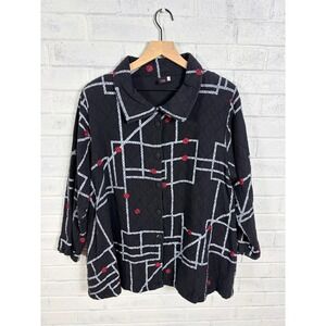 Cupcake International Button Down Jacket Womens L Geometric Artsy Lagenlook